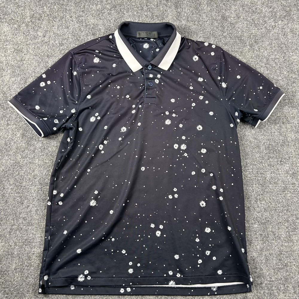 G/FORE Polo Shirt Mens Large Blue Allover Floral Print Golf‎ Performance Stretch